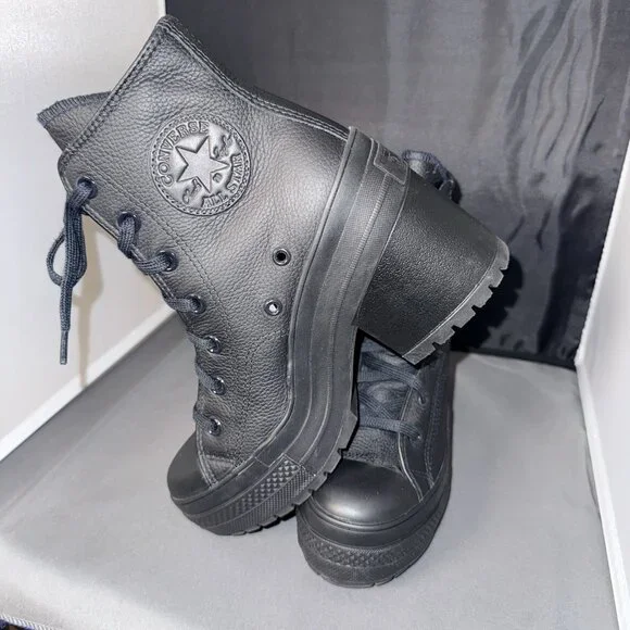 Converse Chuck 70 De Luxe Heel Leather High Boots Womens Size 6.5 Black Shoes - Picture 5 of 9